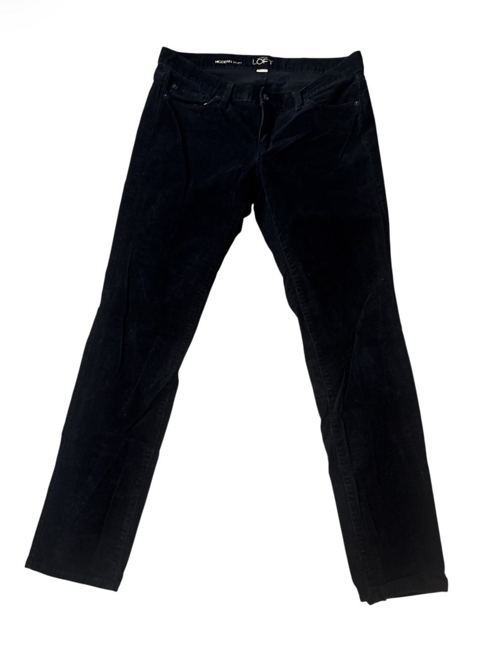 LOFT Women's Black Straight Leg Pants Corduroy Modern Slim Cotton - Size 10